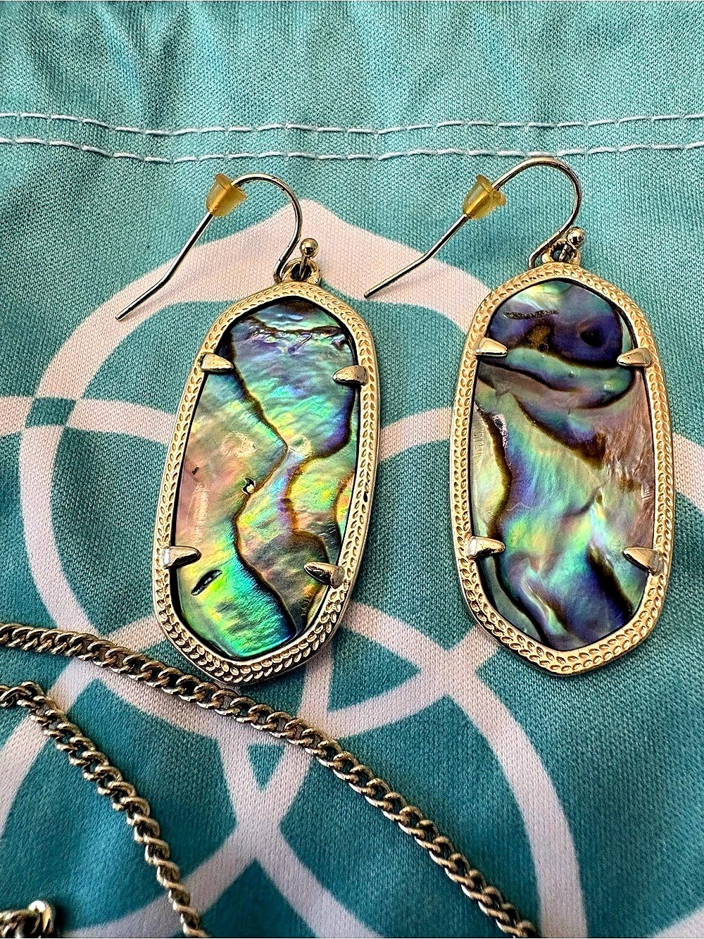 RARE Kendra Scott Gold Abalone Set Elle Earrings & Retired Dylan Necklace Lot - Picture 2 of 7